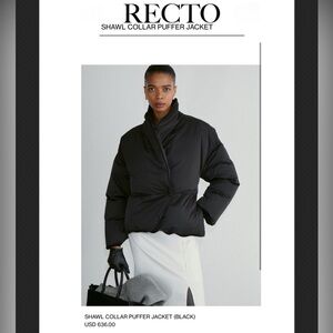 RECTO: Black Cropped Puffer Jacket with High Collar